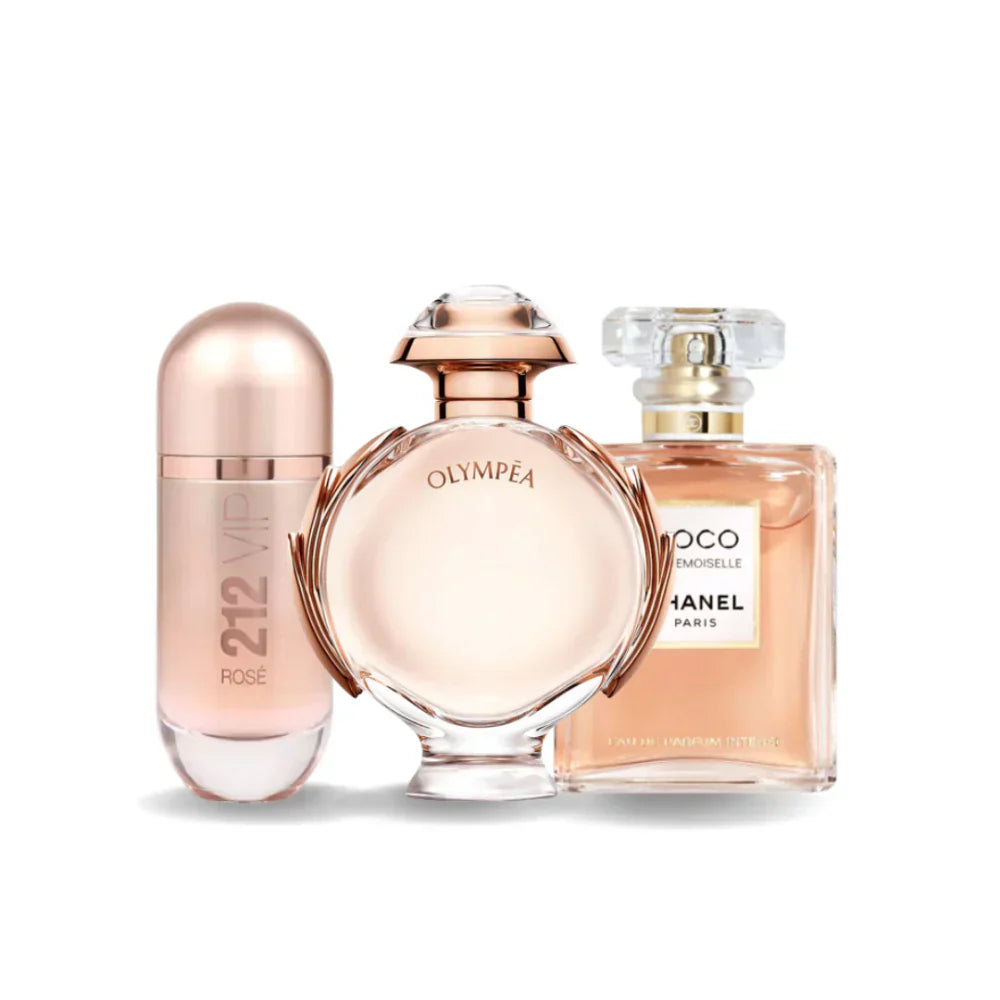 Carolina Herrera 212 VIP Rosé,  Paco Rabanne Olympéa et Chanel COCO Mademoiselle