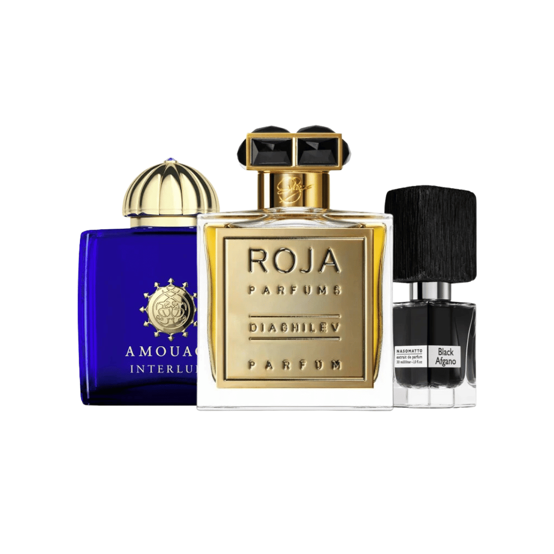 Luxe Set -  Roja Enigma Pour Homme, Black Afgano, Amouage Gold Man (ACHETEZ 1, OBTENEZ 3)